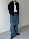 Deep Tuck Wide Blue Denim