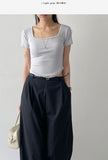 Marine Square Neck Crop Short Sleeve T-shirt