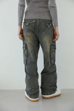 Washed fold cargo denim