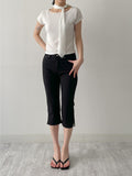 Pleated Tie-neck Short Sleeve T-shirt