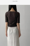 Pintuck U-Neck Elbow Length T-Shirt