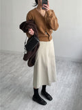 Corduroy pleated banding skirt