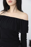 Wavy Shirred Drop Off Shoulder