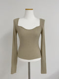 Heart Neck Ribbed Slim Knit