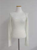 Heart Neck Ribbed Slim Knit