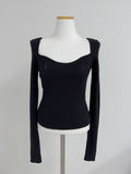 Heart Neck Ribbed Slim Knit