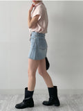 340 Curved Mini Denim Skirt