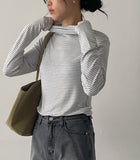 Clip Stripe Mock Neck T-Shirt