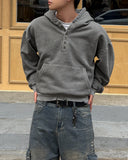 Brushed Henley Neck Pigment Hoodie