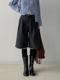 [Belt set] Bokashi Pin Tuck Bermuda Slacks