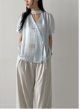 Pomelo Tie Short Sleeve Blouse