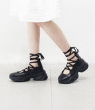 Plum Lace-up Strap Platform Sneakers
