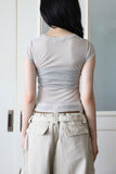 Ballet shirring cap sleeve tee