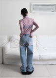 PINK WASHING WIDE DENIM PT