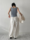 Linen Cinch Back Balloon Fit Wide Pants