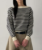 [Tie Set] Striped Boat Neck Knit
