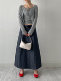 Deep Slit Wrap Denim Long Skirt
