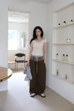 Two-tone button maxi cotton pants