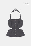 Denim snap cut out sleeveless top