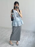 Tencel See-through Frill Sleeveless Blouse