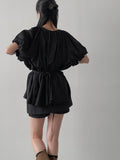 [Strap SET] Bardi Puff Frill Blouse