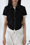 Hole cropped shirring shirt