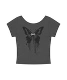 BUTTERFLY GOTH WIDE NECK CROP TEE