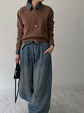 Curved Balloon Wide Denim Pants Mid Blue