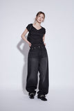 black washing wide jeans