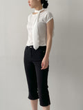 Pleated Tie-neck Short Sleeve T-shirt