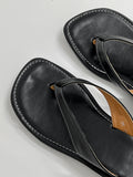 Stitched Leather Flip-flops Slippers