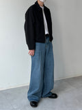 Deep Tuck Wide Blue Denim
