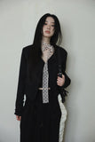 V-neck slim tweed jacket