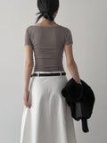 Draped Boat Neck Short Sleeve T-Shirt