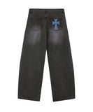 DOT CROSS Embroidered Wide Curved Jeans