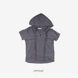 Jooah V-neck Hooded Short Sleeve T-shirt