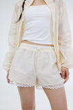 PRTN) Sheer Lace Banding Shorts