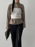 Slit Mock Neck Belted Blouse