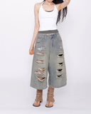 Terran Wide Distressed Bermuda Denim Pants