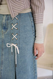 Eyelet string denim skirt