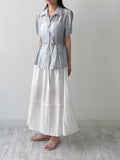 Chief Strap Pintuck See-through Short Sleeve Shirt