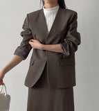 [Setup Available/Three-Piece] Bird No-Collared Loose-Fit Jacket