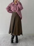 Matte Leather Flare Long Skirt
