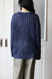 Net openwork v-neck knit