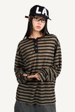 Striped Henley neck long sleeve knit