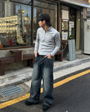 Brushed washing denim pants