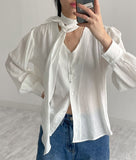Wrinkle V-Neck Tie Blouse
