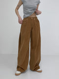 Hidden corduroy long wide pants