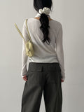[Muffler set] Pleats U-neck Long Sleeve T-shirt