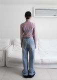 PINK WASHING WIDE DENIM PT